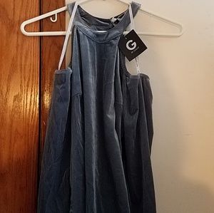 Guess Cold Shoulder Navy Halter Top